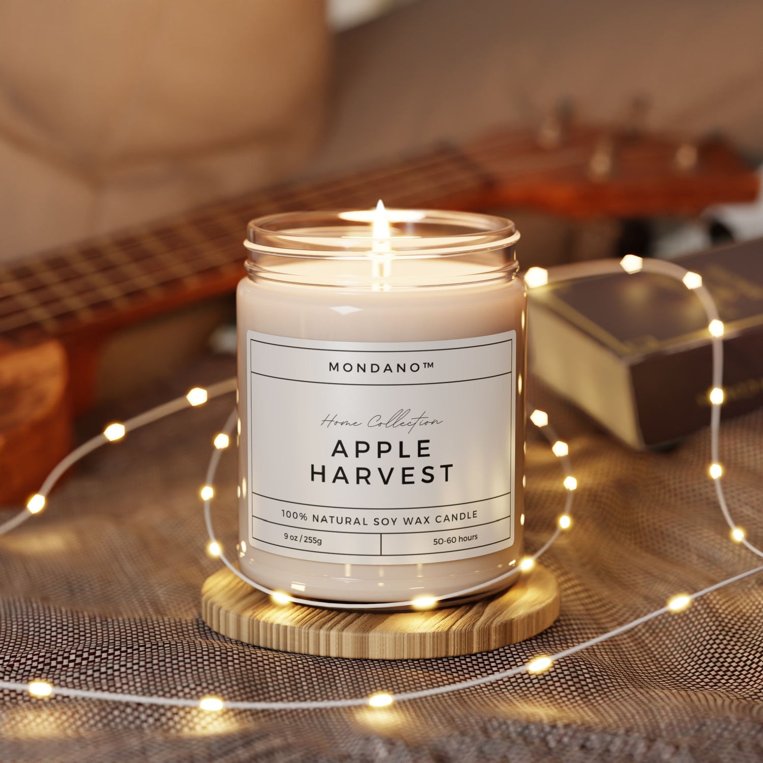 Apple Harvest Scented 100% Natural Soy Wax Candle, 100% Cotton Wick, 50-60 Burn Hours - 9oz