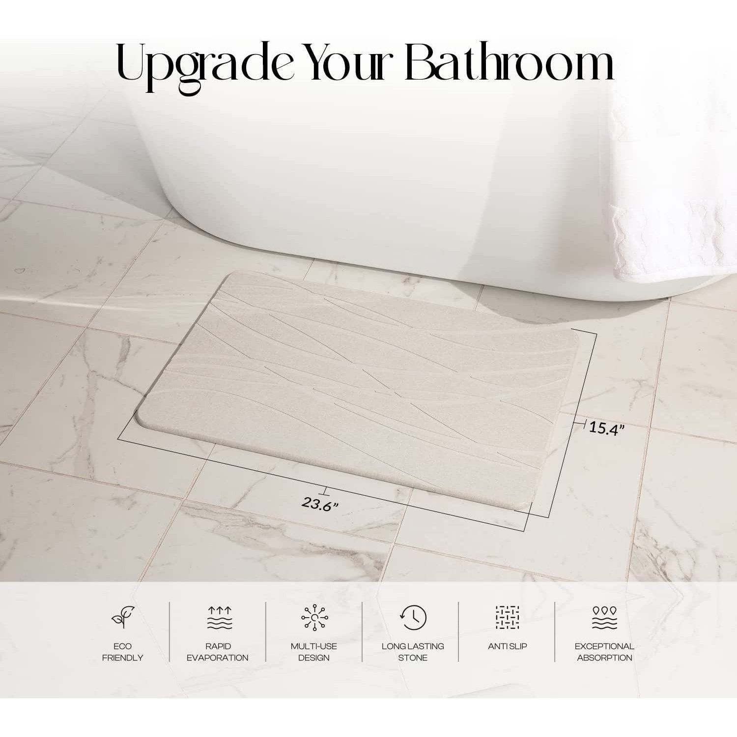 MONDANO™ Diatomaceous Earth Stone Bath Mat - Pebble White