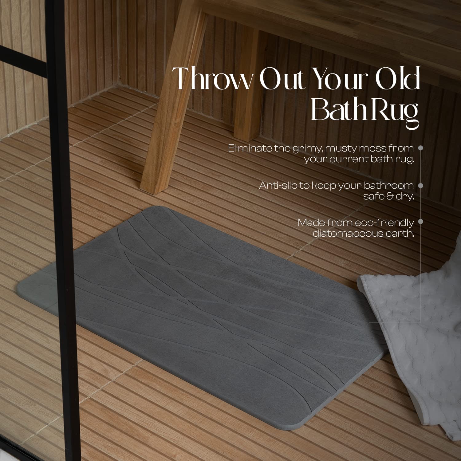 MONDANO™ Diatomaceous Earth Stone Bath Mat - Graphite Grey