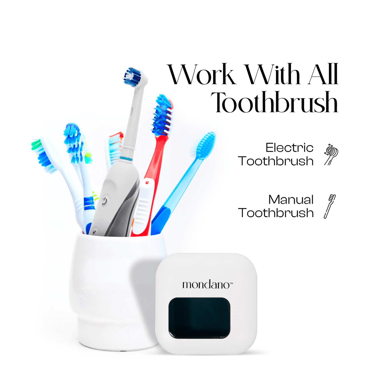 UV-C Toothbrush Sanitizer and Holder, Toothbrush Sterilizer - Manual/Electric Toothbrush Cover for Any Toothbrush Head White