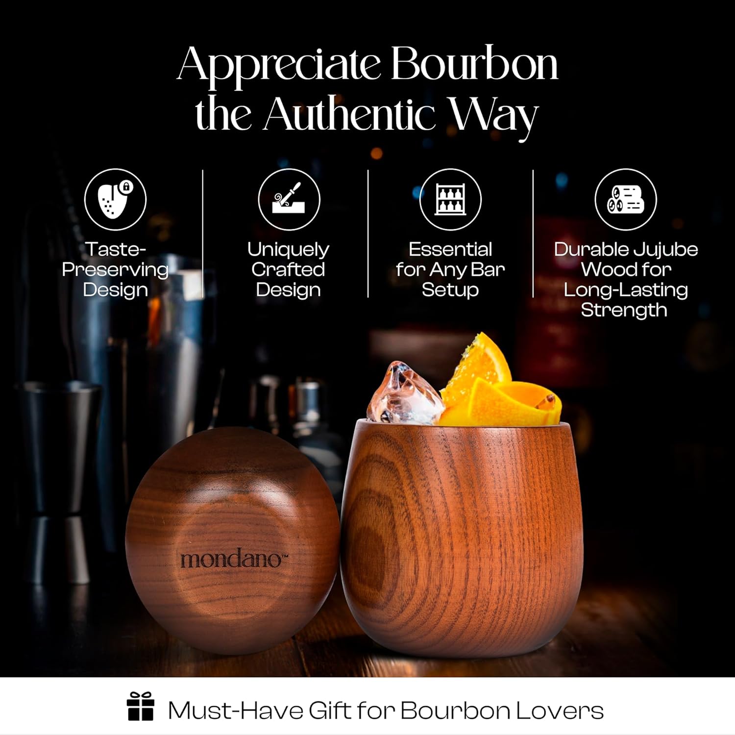 Mondano Wooden Bourbon Glasses Set of 2