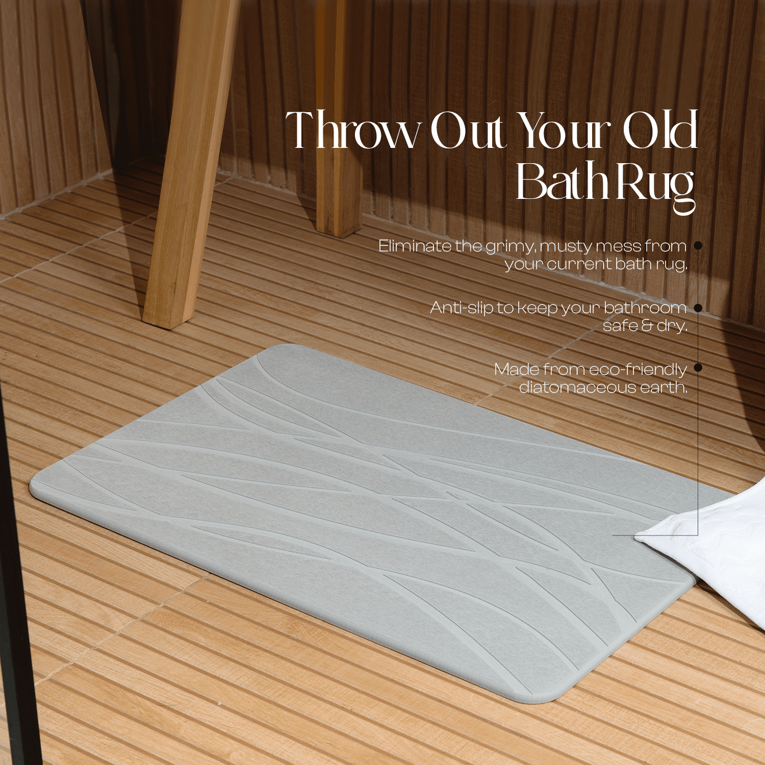 001 Bathroom Wood Strip Floor Doormat Bath Wood Non-slip Mold